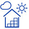 Sun and Clouds over House with boxes Icon